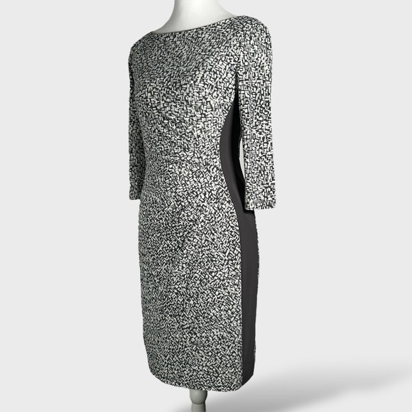 LRL Ralph Lauren Sheath Dress Size 2P Charcoal White Ruched Lined Jersey Stretch - Picture 4 of 16